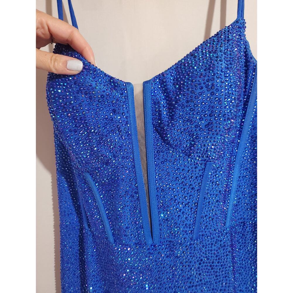Sherri Hill Corset Rhinestone Maxi Gown Womens Size 8 Prom Homecoming Dress Blue - Picture 5 of 15